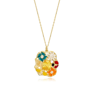 Collier avec pendentif multicolore en pierre Citrine, fleur, papillon, coccinelle, vente en gros, argent Sterling 925 turc, bijoux - Product Image 1