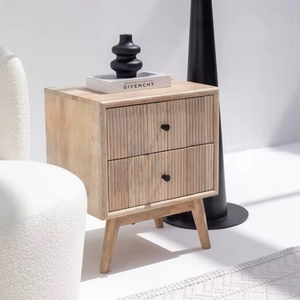 Armoire de chevet moderne de luxe classique à deux tiroirs en bois de manguier massif réglable en hauteur table de chevet polyvalente chambre à coucher salon - Product Image 1