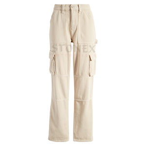 Pantalón cargo de algodón Cintura alta Cierre de botón Bolsillos cargo Logotipo personalizado Ropa de mujer Pantalones de moda - Product Image 1