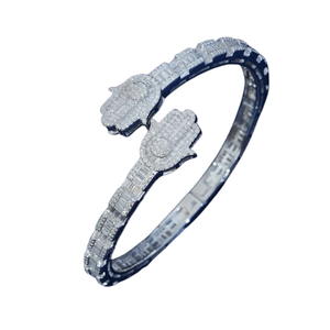 Bracelet Hamsa authentique en argent 925, bracelet tennis hip-hop, meilleur cadeau de bijoux indien, anniversaire, plaqué or jaune pour homme - Product Image 1