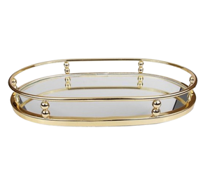 Plateau de service rond en métal doré Design élégant Miroir européen de Noël Plateau de rangement pour bijoux et parfums - Product Image 4