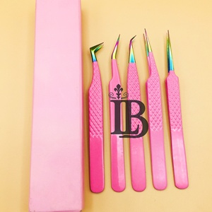 Pinces à épiler roses, pinces à cils, pointe arc-en-ciel, emballage en boîte, pinces à épiler pour extensions de cils en vison, logo personnalisé, offres de faible MOQ - Product Image 4