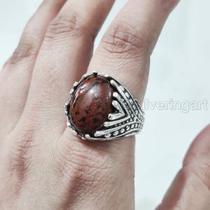 แหวนผู้ชายมาใหม่แหวนพลอยมะฮอกกานีแจสเปอร์ธรรมชาติแหวนวันเกิดทุกขนาดเครื่องประดับแต่งงานอาหรับ925แหวนเงินสเตอริง - Product Image 5