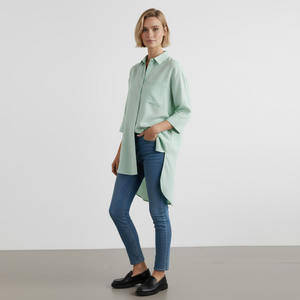 Camisa Larga de Lino para Mujer, Informal, Tejida, con Patrón Sólido, Simple, Moderna y Lavable - Product Image 1