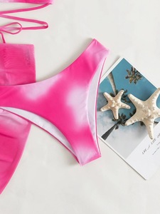 Traje de Baño Bikini de 2 Piezas para Mujer con Falda de Malla de Encaje con Borlas de Diamantes de Imitación y Diseño Dividido - Product Image 4