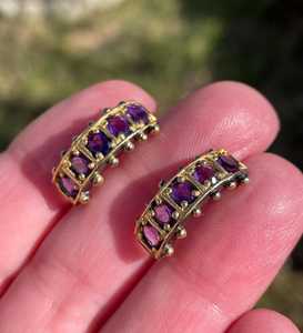 925ต่างหูเงินสเตอร์ลิงพร้อมอเมทิสต์สีม่วงธรรมชาติสีดำโรเดียมสีทองหนึ่งในของขวัญที่ไม่เหมือนใครสำหรับเธอ - Product Image 1