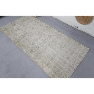 พรมตุรกี, พรมตกแต่งขนาด 3.1x6.4 ฟุต, พรมวินเทจลายปะติดสีเบจทำจากขนสัตว์ - Product Image 4