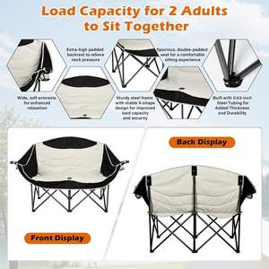 เก้าอี้ตั้งแคมป์สองชั้นสีดำขนาดใหญ่ม้านั่งพับได้สำหรับกลางแจ้งที่วางแก้วไวน์สำหรับงานหนัก2คนน้ำหนัก550ปอนด์ทันสมัย - Product Image 3