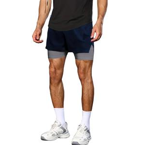 Factory Direct Solid Eco-Friendly Anti-Wrinkle Quick Dry Sporty Men's Double <b>Layer</b> Breathable Summer Running Workout Gym Fitness - Product Image 2