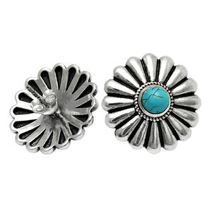 Round Cut Turquoise Bezel <b>Set</b> Minimalist Flower Design 925 Sterling <b>Silver</b> Precious Gemstone <b>Stud</b> <b>Earring</b> Jewelry for Women Girl - Product Image 1