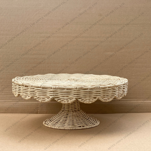 Présentoir à Gâteau en Rotin Rectangulaire Tissé en Osier Naturel Plateau en Forme de Pétoncle Supports à Gâteau pour Événements pour Servir un Gâteau - Product Image 4