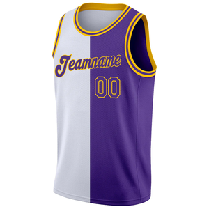 Maillot de basket-ball personnalisé blanc violet-or authentique fendu Fashion laker vêtements de sport personnalisés de haute qualité grande taille - Product Image 1