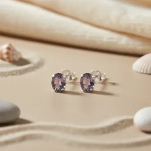 Boucles d'oreilles en argent 925 avec améthyste pour femmes, bijoux de mode pour tous les jours - Product Image 2