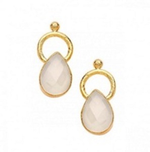 มาใหม่น้ำนม Chalcedony พลอย925ต่างหูรูปลูกแพร์เงิน - Product Image 1