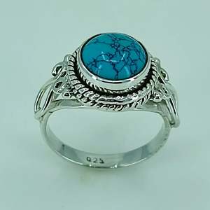 Bague artisanale en argent sterling 925 avec turquoise ronde, style bohème, pierre de naissance de décembre, sertie, cadeau idéal pour son anniversaire - Product Image 4