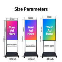 Afficheur publicitaire vertical, signalisation numérique mobile, hauteur réglable automatiquement, affichage sur pied, système d'exploitation Android, alliage d'aluminium