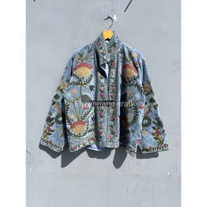 Customizable Unisex Winter Jacket for Autumn Season Women's Handmade Cotton Suzani Jacket Embroidered Uzbek <b>Velvet</b> Fabric Coat - Product Image 5