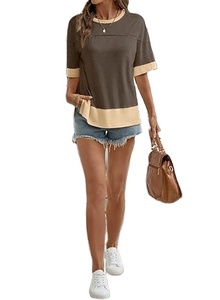 T-shirts pour femmes Été 2026 Col rond Décontracté Uni Manches courtes Coton respirant Léger Confortable - Product Image 2