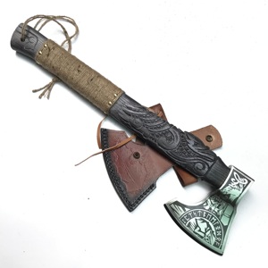 Wholesale Customized OEM ODM PRESTIGE BLADES Industrial Tomahawk Damascus Steel <b>Axe</b> Ash <b>Wood</b> Handle Leather Sheath 1 Year Custom - Product Image 5
