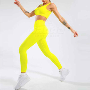 Conjunto de Yoga de 2 piezas para mujer con tela elástica para comodidad y rendimiento Conjunto de Yoga de cintura alta para mujer y mallas con sujetador a juego - Product Image 3