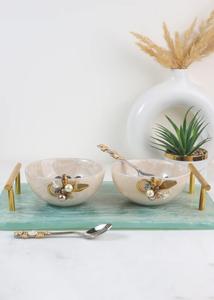 <b>Japanese</b> Style Handcrafted Ivory Resin <b>Snack</b> Serving Bowl Decorative Pearl and Leaf Accent Bowls for Dry Fruits, Nuts,Appetizers - Product Image 3