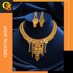 Conjunto de pendientes de collar hechos en India con chapado en oro de 22K, diseño Premium, conjunto de pendientes de collar para mujer, joyería - Product Image 2