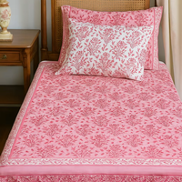 Rose bonbon Floral Queen Size indien doux coton literie 100% coton main bloc impression drap de lit réversible taies d'oreiller-3 pièces