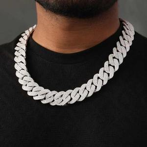 Fashion Hip Hop Jewelry Moissanite Cuban Chain <b>Necklace</b> <b>and</b> <b>Bracelet</b> <b>Set</b> 8mm 20mm Wide VVS1 <b>Silver</b> Plated Iced Out CustomJewelrY - Product Image 1