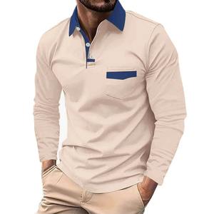 Estilo informal para hombre, 100% algodón, lona, manga larga para Polo, botón a rayas, patrón sólido, ajuste Regular para primavera, otoño y verano - Product Image 5