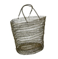 Paniers de rangement en fil de fer faits à la main avec poignées, design ovale moderne, motif rayé pour fruits et légumes, en maille