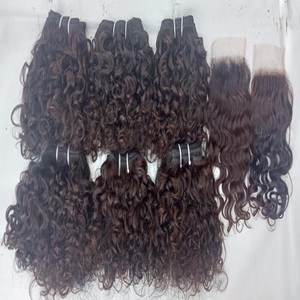 Venta al por mayor paquete de cabello humano crudo indio rizado Paquete de cabello humano extensión de cabello sin procesar de La India - Product Image 1
