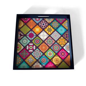 Lot de 3 plateaux de service ronds imprimés sur mesure respectueux de l'environnement pour le service à la maison en bois et métal Mdf - Product Image 1