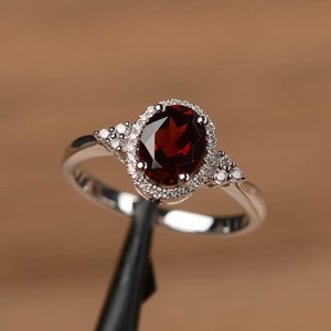 Handmade 925 Sterling <b>Silver</b> <b>Garnet</b> Engagement <b>Ring</b> Fine Jewelry Wedding Band Set Diamond Freshwater Pearl Vintage Style Third - Product Image 2
