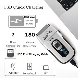 Afeitadora Eléctrica Plateada para Hombre, Máquina de Afeitar Inalámbrica USB con Recortador Desplegable para Cara, Cabeza Calva y Barba - Product Image 1