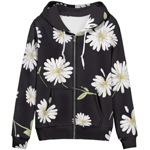 Nueva colección de mujer 100% algodón manga larga cuello redondo hombro pendiente impreso Color cómodo Casual Zip Hoodie mejor precio - Product Image 1