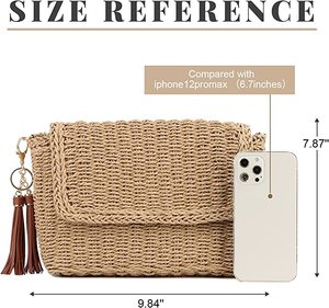 กระเป๋าโท้ทฟางสำหรับผู้หญิง, กระเป๋าสะพายไหล่สไตล์โบฮีเมียนความจุขนาดใหญ่กระเป๋าชายหาดพร้อมซับใน - Product Image 3