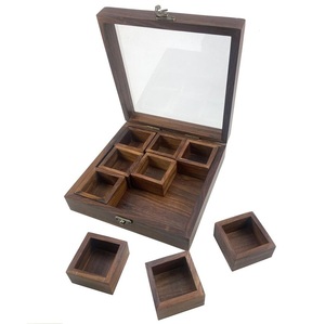 Caja de especias de madera con pieza de decoración rústica con tapa, caja de especias Hexagonal hecha a mano, contenedor de especias Masala con cuchara, accesorios de cocina - Product Image 3