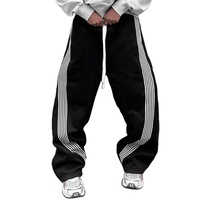 Pantalon de jogging évasé ample pour homme, qualité supérieure, léger, délavé à l'acide, taille élastique, infroissable, tricoté rayé, taille haute