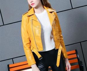 แจ็กเก็ตสั้นสีดำสำหรับผู้หญิง, แจ็กเก็ตหนัง PU สีดำบางเฉียบสำหรับฤดูใบไม้ร่วง - Product Image 6