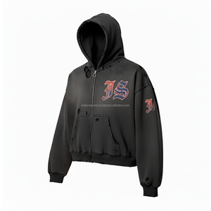 Sweat à capuche épais d'hiver à fermeture éclair 420 GSM polaire lourde chaud doux lavé couleur bleu chenille broderie logo personnalisé basiques sweats à capuche - Product Image 4