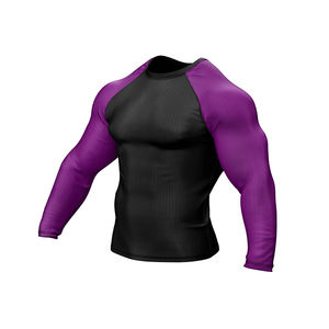 Fabricant de Rash Guard bicolore Chemise de compression à manches violettes Custom MMA Fight Wear Gym Training Rash Guard - Product Image 1