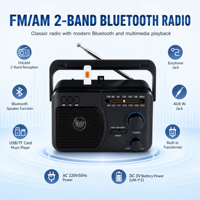 RAISENG R-617BT R-618BT Fabrik-OEM Tragbares AM/FM 2-Band-Radio mit AC/DC-Betrieb, Hochempfindlicher Empfänger mit Kopfhörerbuchse
