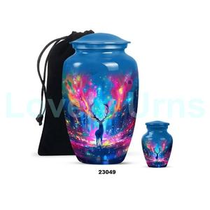 Blue Aluminium Large Moose Walking Unique Cremation Urn for Human Ashes With Keepsake Urn Free <b>Velvet</b> <b>Bag</b> - Product Image 1
