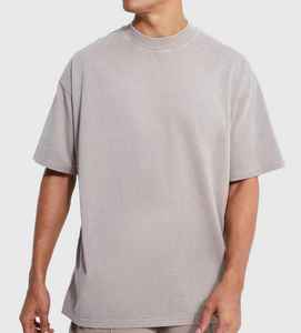 T-shirts de luxe personnalisés T-shirt en coton pour homme Streetwear T-shirt surdimensionné à col rond côtelé Épaule tombante T-shirt lourd pour homme - Product Image 6