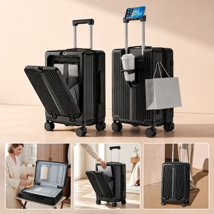 RTS US Warehouse 20 Inches Hard Shell Trolley <strong>Suitcases</strong> <strong>Lightweight</strong> Front Opening ABS+PC Travel <strong>Suitcase</strong> Luggage with Cup Holder - Product Image 3
