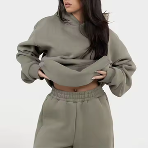 Venta al por mayor de alta calidad de punto 100% de algodón ecológico sudaderas con capucha de las Mujeres Nuevo diseño de alto estampado patrón con capucha de gran tamaño - Product Image 3