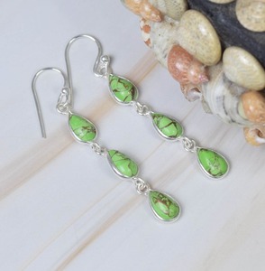 Boucles d'oreilles en cuivre Turquoise 925 argent Sterling pierre précieuse crochet boucle d'oreille décembre pierre de naissance bijoux faits à la main poire forme cadeau pour elle - Product Image 4