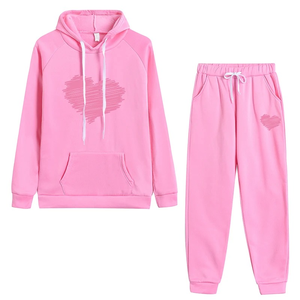 Conjunto Deportivo de 2 Piezas para Mujer, Sudadera con Capucha y Pantalones Deportivos, Diseño con Corazón, Estilo Casual para Otoño e Invierno, Gran Venta - Product Image 6