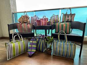 Sac fourre-tout en nylon recyclé de haute qualité, écologique, personnalisé, réutilisable, à fermeture éclair, tendance, rayé, tissé à la main, sacs de plage OEM/ODM - Product Image 2