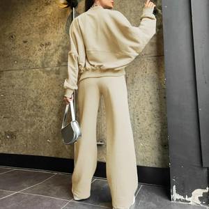 Automne femmes vêtements de sport décontracté col rond pantalons longs ensembles manteau à glissière à la mode 100% coton coupe ample à manches longues touche féminine - Product Image 4